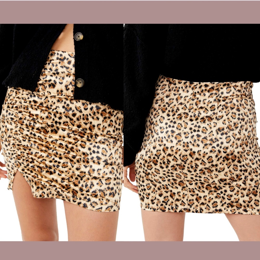 NWT Free People [ 10 ] Avas Print Miniskirt in Leopard Tan‎ Combo